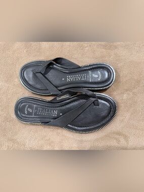 Italian Shoemakers Black Leather Beaded Strap Sandals